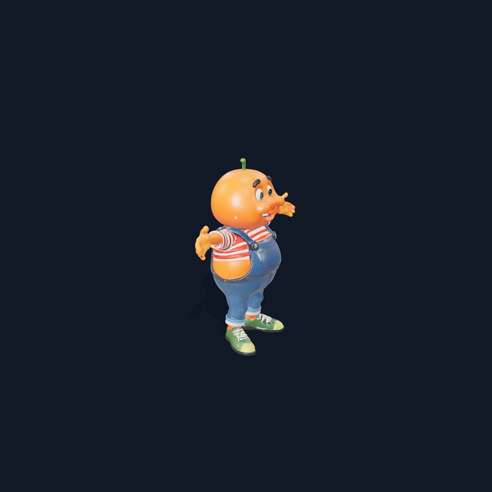 Orangey Character Rigged and Animated in Overalls